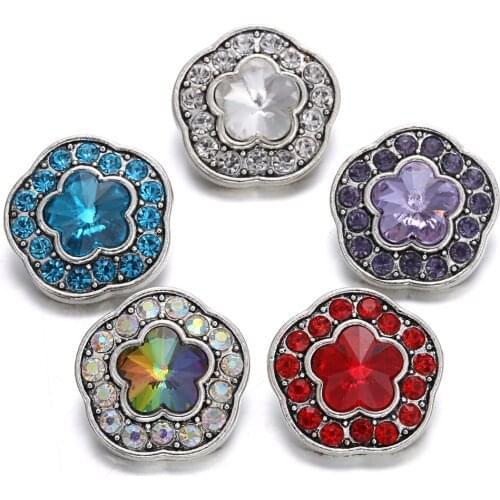 6pcs/lot New 18mm Snap Jewelry Button Rhinestone Crystal Flower 18mm Metal Snap Buttons Fit Snap Button Bracelet Bangle Necklace