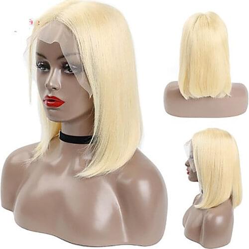 Angelbella Brazilian Remy Hair Wig T Part Human Hair Wig Blonde Bob Wig 13x1 Lace Part Human Hair Bob Wigs For Black Women