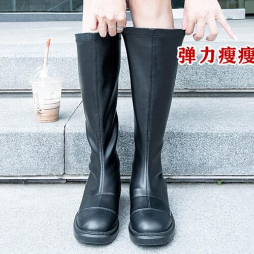2020 British Zipper botas winter plush riding boots women shoes slim long tube botines chunky heels knee-high boots size 34-43