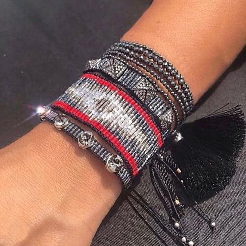 BLUESTAR Turkish Eye Bracelet Women Boho Jewelry Pulseras Mujer Moda Crystal Bead Handmade Tassel Armband