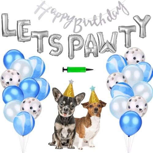 For Pet Dog Puppy Kitten Party Banner Happy Birthday Pet Birthday Decorations Set Includes Balloons With Banner Hats Inflator