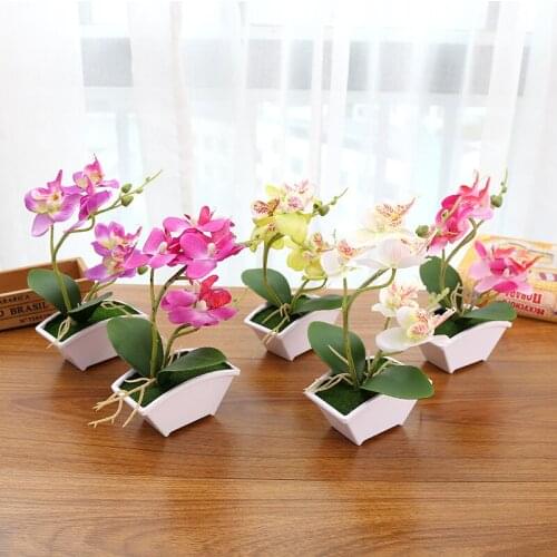 1set Fashion Decoration Artificial plant potted 2 fork Phalaenopsis Creative bonsai For Home Wedding Decoration DIY Supplies