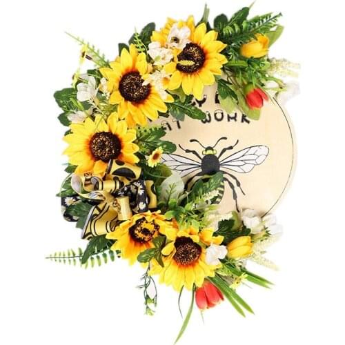Artificial Sunflower Bee Wreath Spring Summer Wreath For Front Door Wall Window Wedding Party Farmhouse Home Decor