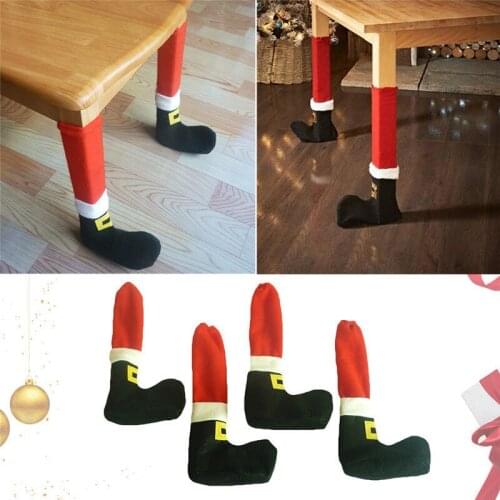 JX-LCLYL 4Pcs Christmas Santa J Shape Boot Chair Leg Cover Ornaments Party Home Decor