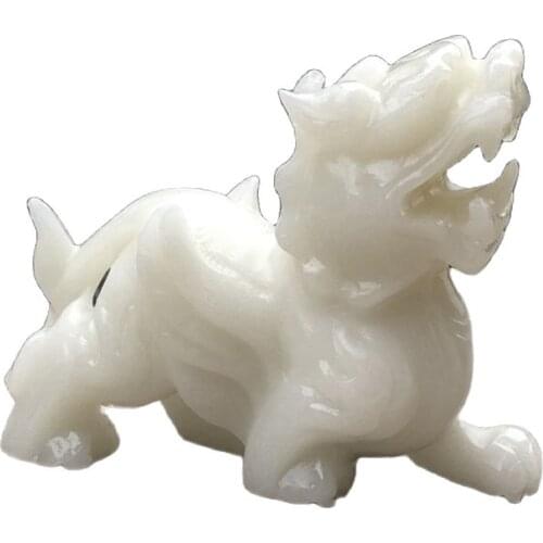 Chinas natural White Jade pi xiu Fengshui Ornaments Sculpture
