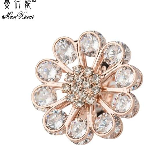 MANXIUNI Gold Silver Plated Full Cubic Zircon Austrian Crystal Sun Flower Radiant Elegance Rings Fashion Jewelry For Women Ring