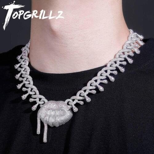 TOPGRILLZ 2020 New 22mm Cuban Chain Micro Pave Necklace With Lips Pendant High Quality Iced Out Cubic Zirconia Hip Hop Jewelry