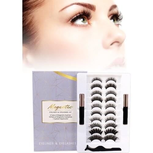 10 Pairs Magnetic Eyelashes 3D Mink Eyelashes Makeup Magnetic Lashes Eyeliner Tweezers Set Natural False Lashes Short Faux Cils