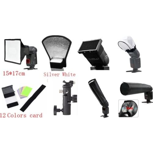 Flash Diffuser Accessories KIT 12Colors card+silver/white Reflector+Foldable Beam Snoot+Softbox+Flash soft cover For Canon Nikon