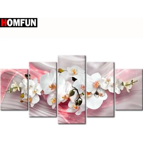 HOMFUN 5pcs Full Square/Round Drill 5D DIY Diamond Painting "Flower orchid" Multi-picture Combination Embroidery 5D Decor