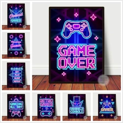 EAT GAME SLEEP REPEAT Wall Art Prints Colorful Neon Posters Living Room Game Room Lounge Cafe Dorm Home Decor Canvas Painting