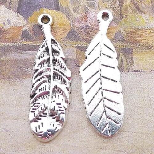 Newest 10Pcs 10*34mm Antique Silver Plated Alloy Leaf/Feather Charms Necklace Bracelet Charms For DIY Jewelry Making Wholesale