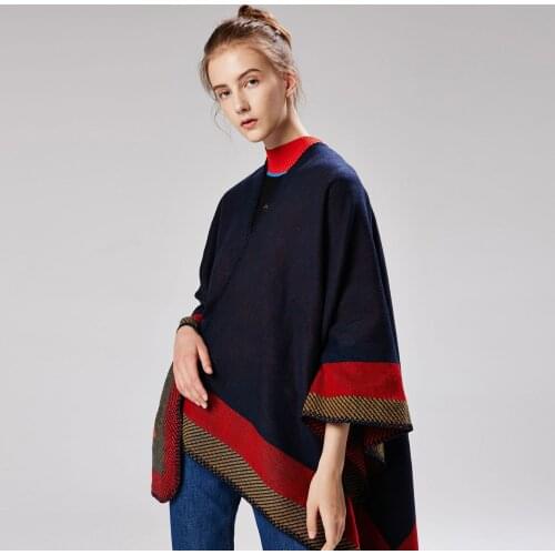 New European And American Style Fashion Geometric Color Imitation Comfortable Temperament Warm Poncho Shawl Scarf