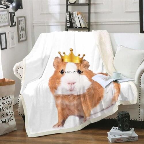 Guinea Pig Sherpa Blanket 3D Guinea Pig Flannel Blanket Cute Rodents Animal Throw Blanket Crown Bed Blanket Kid Warm Plush