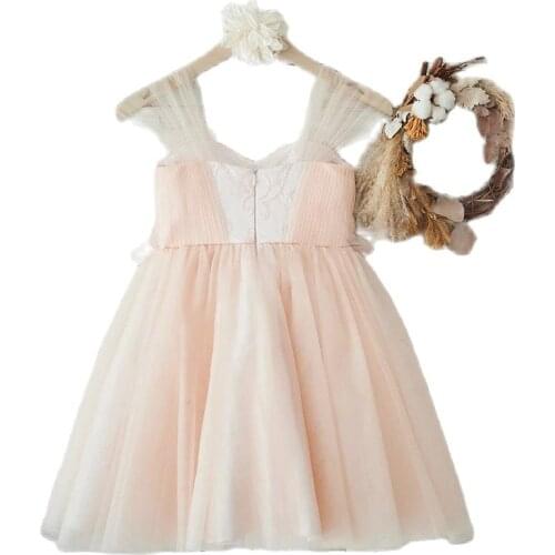 Simple Flower Girl Dress Flowers Aline Sleeveless Girl Princess Dress Tulle Pink Girl Birthday Dress Baby Girl Dress 2021