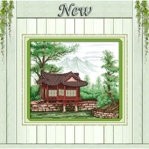Garden views Snow mountain Scenery,Pattern Counted print on canvas DMC 14CT 11CT DIY Cross Stitch Needlework kits Embroidery Set