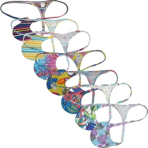 7Pcs/Lot Sexy Men Panties Floral Micro Bulge T-Back Mens String Thong Male Grape Smugglers Contoured Pouch String
