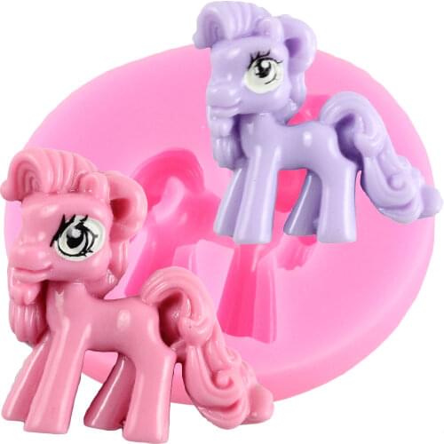 Cute Pony Silicone Mold Baby Birthday Cupcake Topper Fondant Cake Decorating Tools Candy Clay Mould Chocolate Gumpaste Moulds