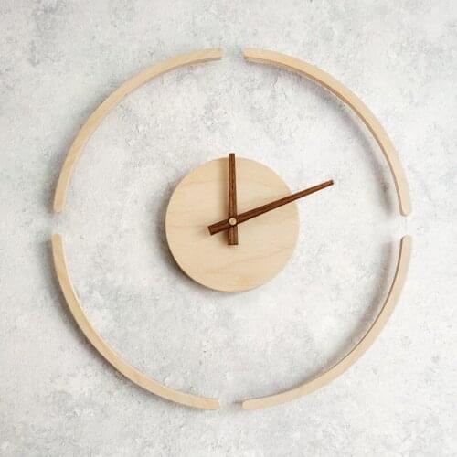 Modern Design Glass Wood Creative Wall Clock Mechanism Transparent Nordic Wooden Clocks Wall Home Decor Living Room Wall Mirror