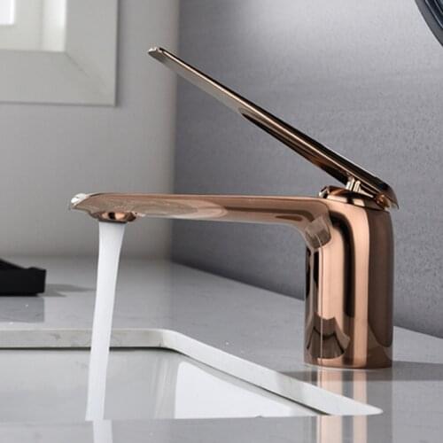 Basin Faucets Modern Rose Gold Bathroom Faucet Waterfall faucets Single Hole Cold and Hot Water Tap Basin Faucet Mixer Taps