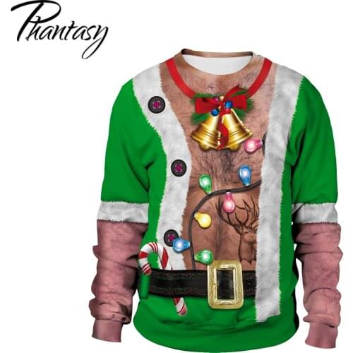 Phantasy 2020 New Christmas Women Sweatshirt Christmas Santa Claus Muscle Chest Hair Printed Fake two pieces Sweatshirt