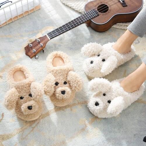 3d Teddy Dog Women Plush Slippers Winter Warm Soft Sole Shoes Men Couples Home Ladies Indoor Bedroom Slip On Fur Slides