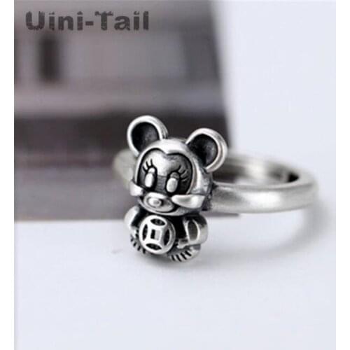 Uini-Tail Hot New Product 925 Sterling Silver Cute Little Mouse Opening Ring Personality Retro Lucky Money Mouse Accessories