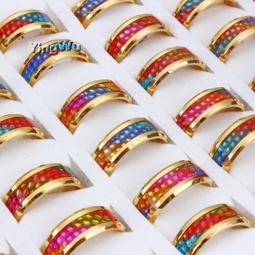 Yingwu 5pcs Lot Tibetan Brand Crystal Rainbow Gay Pride Ring Trendy colorful Rings for Gay & Lesbian Stainless Steel CZ Ring