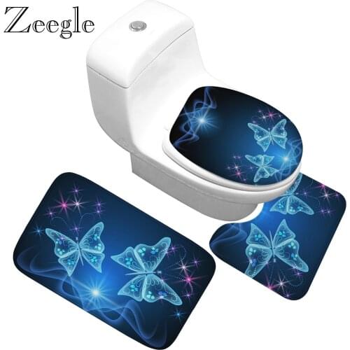 Zeegle Printed Bathroom Rug Set Washable Shower Carpet And Toilet Bath Mats Decor Toilet Seat Tank Cover Rug