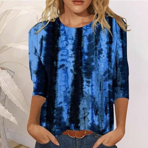 Tie-dye Gradient Print T Shirt Women Ladies Tops Long Sleeve O-neck Pullover Tunic T-shirt Manga Larga Vintage Women Tshirt