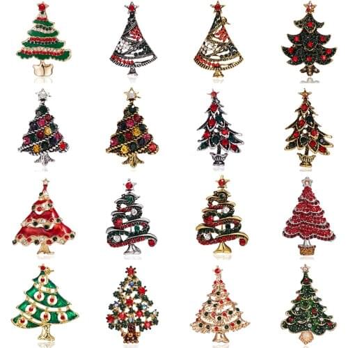 Rinhoo Rhinestone Crystal Christmas Tree Brooches Women Trendy Exquisite Pins Gift Sweater Dress Accessories Christmas Jewelry