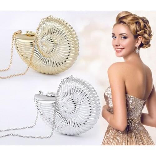 Gold Silver Color Fashion Acrylic Evening Clutch Bags Women Metal Chain Shell Conch Bag Party Crossbody Bags Cute Purse Clutches