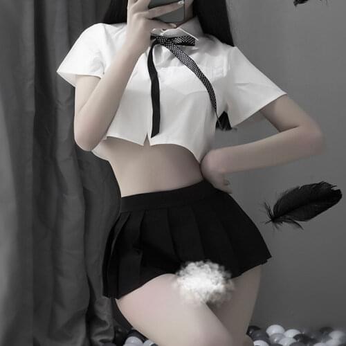 Women Erotic Cosplay Costume Student Uniform Outfit Babydoll Role Playing Sexy Lingerie Set Erotic Costumes Short Tops Skirt