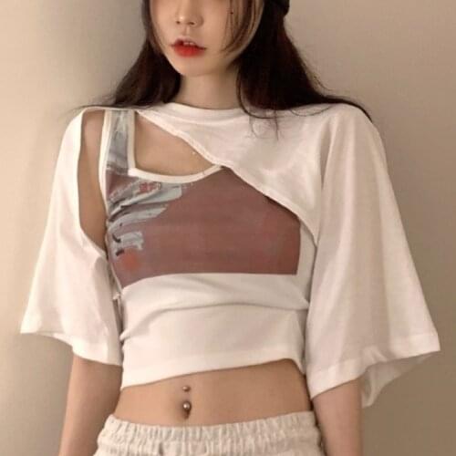Y2k Crop Tops Ladies Korean Blouse Woman New Collection 2021 Autumn Short Sleeve Short Tshirts Elegant Korean Style 2 Piece Set