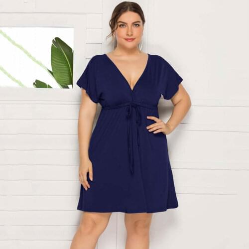 2021 Summer Oversized Dress Women Sundress Big Size Party Dress Ladies V-neck Casual Plus Size Dress For Women 3XL 4XL