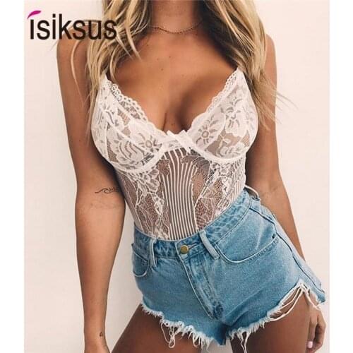 Isiksus Black Summer Thong Transparent Sexy Bodysuit Women Lace White mesh Backless Off Shoulder 2019 Bodysuit For Women JS030