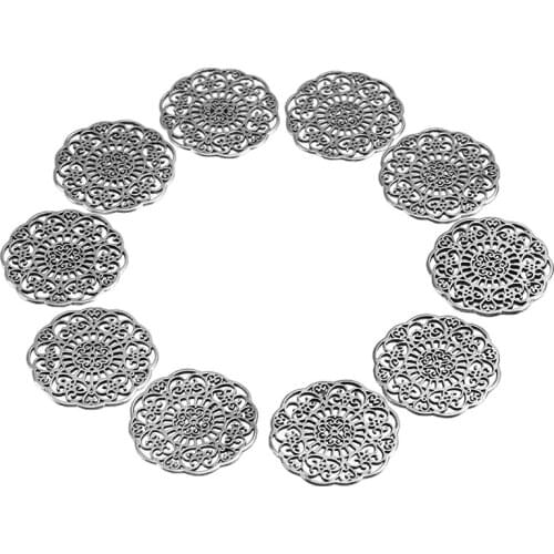 10pcs/set 30mm Antique Silver Flower Charms Pendants Metal Connectors For DIY Jewelry Making Findings