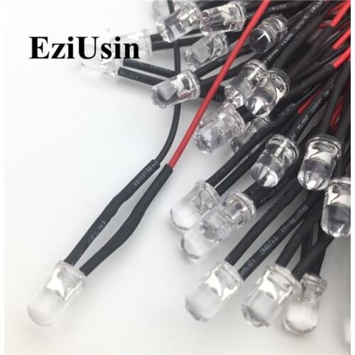 100PCS 12V with a line of light-emitting tube, 5mm white hair blue, blue light-emitting diode LED beads 12 volt 20CM Lamp Bulb