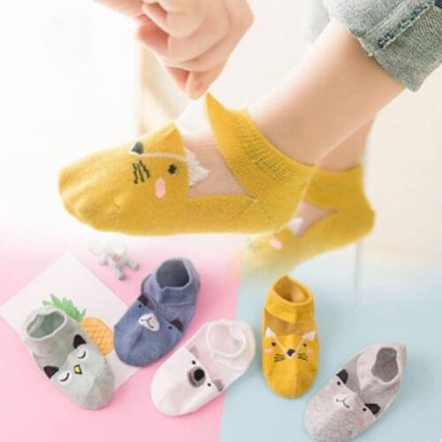 5 Pair/lot New Soft Cotton Boys Girls Short Socks Cute Cartoon Pattern pig cat print Kids Socks Baby Boy Girl Socks Mesh thin