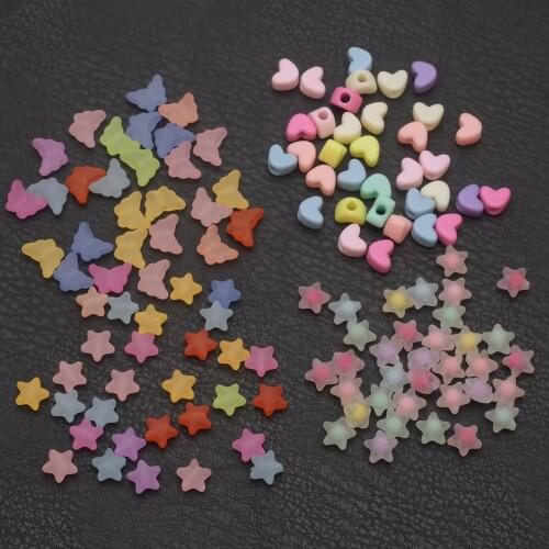 50Pcs/Lot Butterfly Star Heart Charms Bracelet Necklace DIY Accessories Plastic Spacer Loose Beads For Jewelry Making Supplies