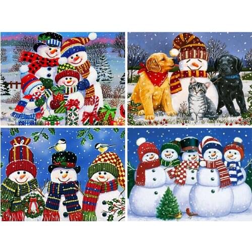 5D DIY Snowman Pattern Full Square Round Mosaic Diamond Painting Cartoon Cross Stitch Christmas Home Decoration Gift
