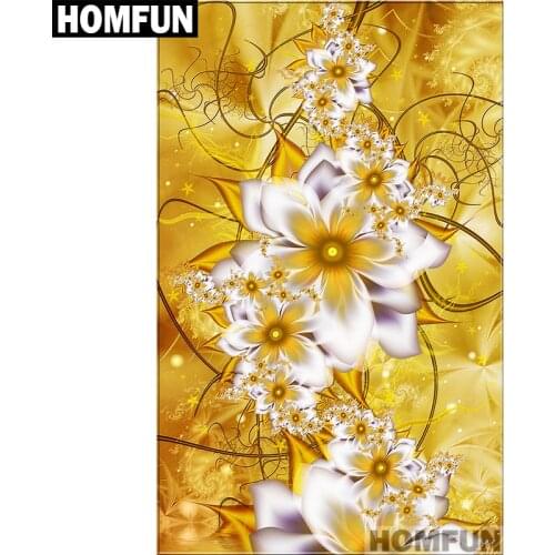 HOMFUN Full Square/Round Drill 5D DIY Diamond Painting "Gold and flower" 3D Embroidery Cross Stitch 5D Home Decor A01059