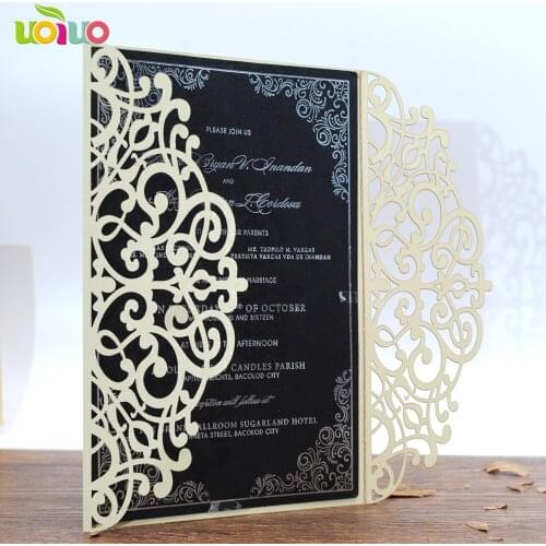Paper wedding invitation card luxurious champagne gold handmade wedding invitations with envelop and seal