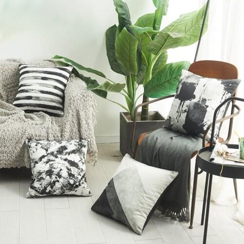Imitation Silk Throw Pillows Case for Sofa Chair Car Chinese Ink Painting Geometric Designer White Cushion Cover Home Decoration