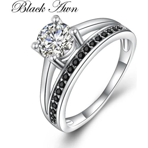 BLACK AWN 2021 New Genuine 100% Sterling 925 Silver Jewelry Square Engagement Rings for Women Gift C388