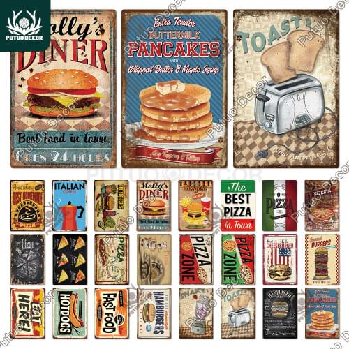 Fast Food Tin Sign Vintage Metal Sign Plaque Metal Vintage Hot Dog Wall Decor for Kitchen Cafe Diner Bar Metal Signs(20x30cm)