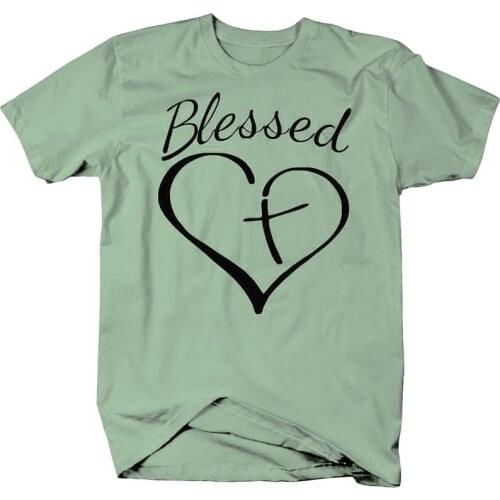 Blessed Heart With Cross T-Shirt Summer Casual Hipster Grunge Tee Blessed Graphic Aesthetic Christian Jesus quote art shirt Tops