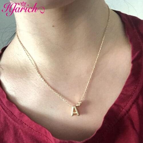 Hfarich Trendy Tiny Heart Dainty Initial Necklace Gold Silver Color Letter Name Choker Necklace For Women Pendant Jewelry Gift