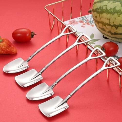 HOT 12PCS Creative 304 Stainless Steel Spade Spoon Cake Dessert Spoon Watermelon Spoon Coffee Stirring Spoon