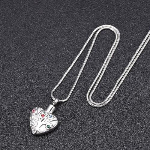 IJD10053 Stainless Steel Inlay Color Crystal Heart Cremation Memorial Pendant for Ashes Urn Keepsake Souvenir Necklace Jewelry